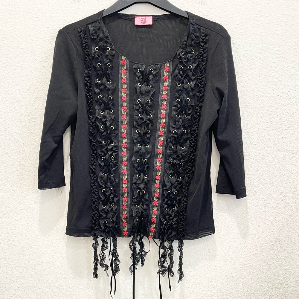 Pre-loved! GHOLE PARIS Sheer 3/4 Sleeves Blouse! - Picture 1 of 4